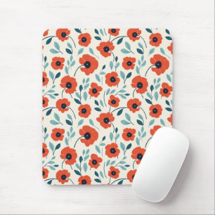 Red Poppy Floral Print Seamless Pattern Mouse Pad