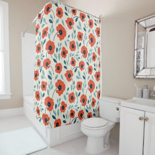 Red Poppy Floral Print Seamless Pattern Shower Curtain