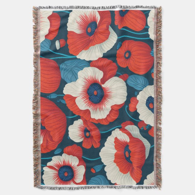Red Poppy Floral  Throw Blanket (Front Vertical)