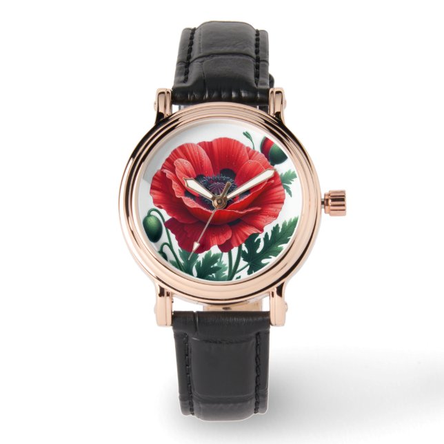 Red Poppy Floral Watch (Front)