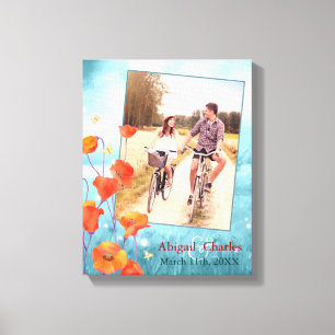 Red Poppy Floral Wedding Photo Keepsake Canvas Print