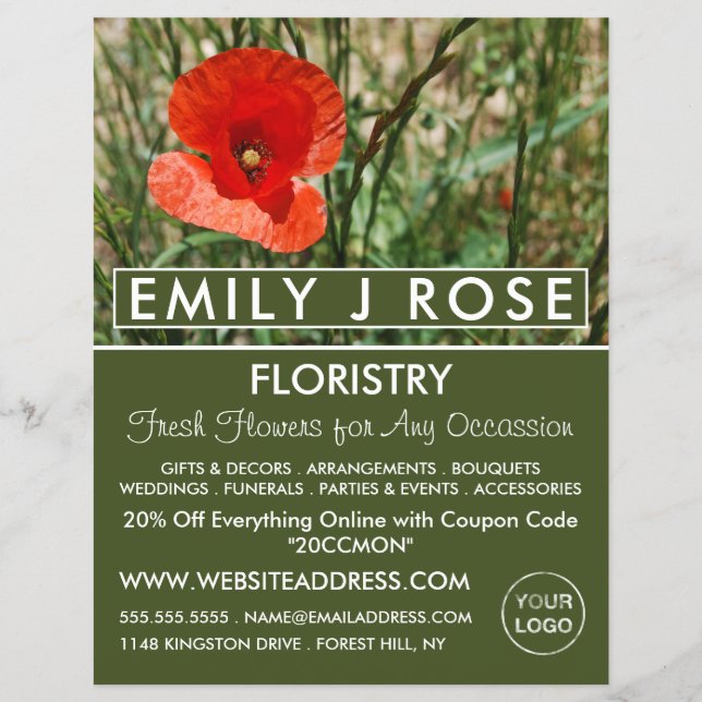 Red Poppy, Floristry Advertising Flyer (Front)
