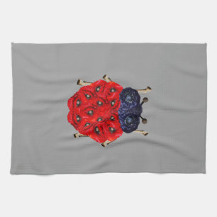 Red Poppy Flower Beetle Graphic Tea Towel