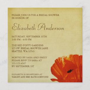 Red Poppy Flower Blossom Bridal Shower Invitation