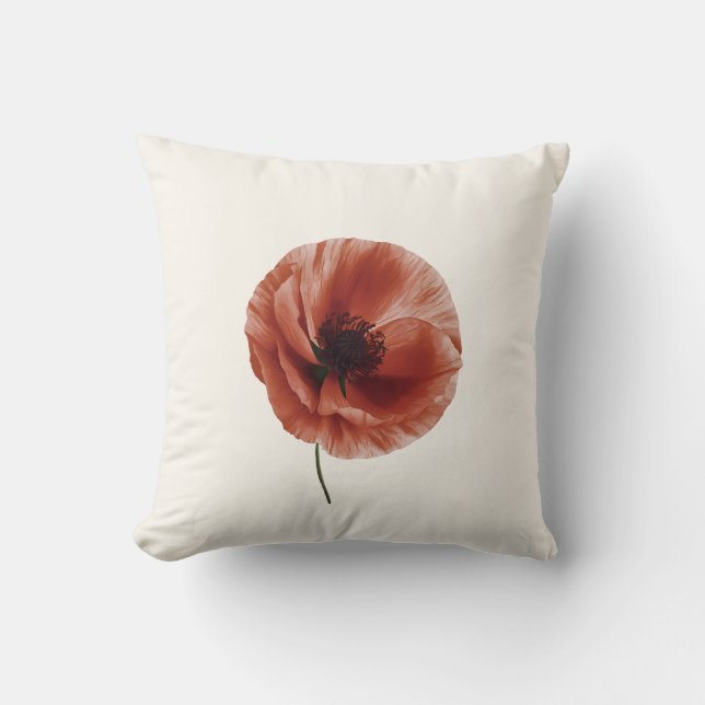 Red Poppy Flower Botanical Art Design Cushion (Front)
