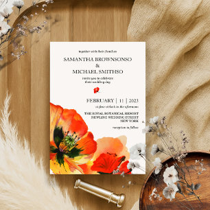 Red Poppy Flower Botanical Summer Wedding Invitation