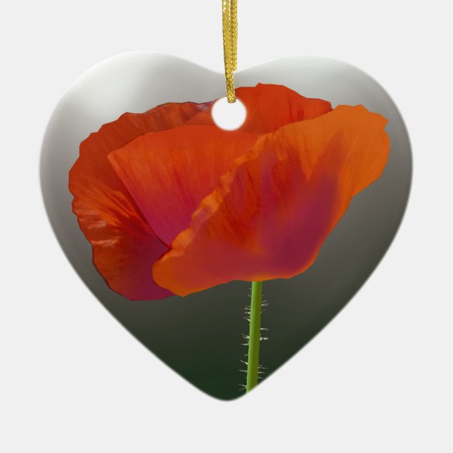 Red Poppy Flower Ceramic Tree Decoration (Front)