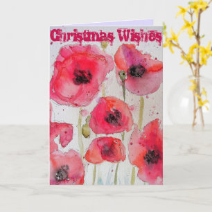 Red Poppy Flower Christmas Watercolour Art Card
