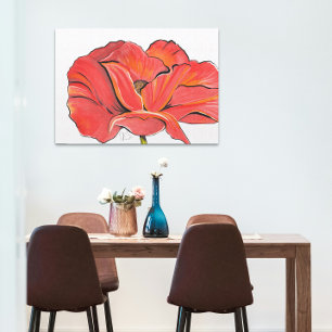 Red Poppy Flower Contemporary Acrylic Painting Canvas Print