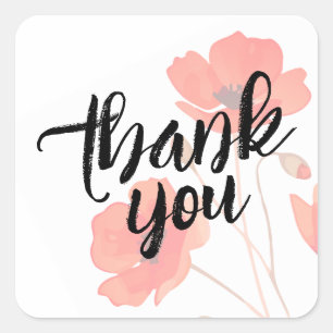 Red Poppy Flower Floral Thank You Square Sticker