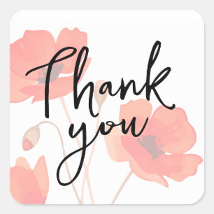 Red Poppy Flower Floral Thank You Square Sticker