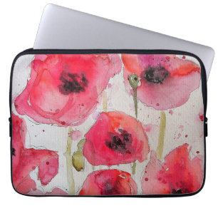 Red Poppy Flower Floral Watercolor Luggage Tag Laptop Sleeve