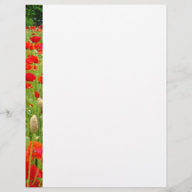 Red Poppy Flower Letterhead custom Poppies (Front)