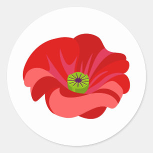 Red poppy flower on white classic round sticker