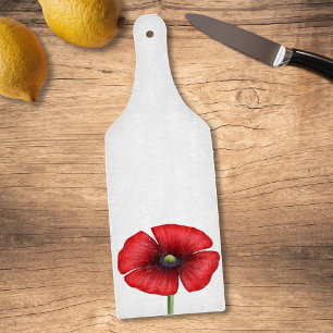 Red Poppy Flower Paddle Glass Cutting Board