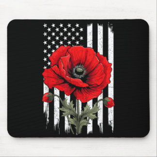 Red Poppy Flower Patriotic Flag USA Memorial Day Mouse Pad