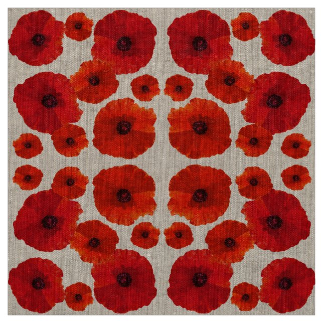 Red Poppy Flower Pattern Fabric (Swatch)