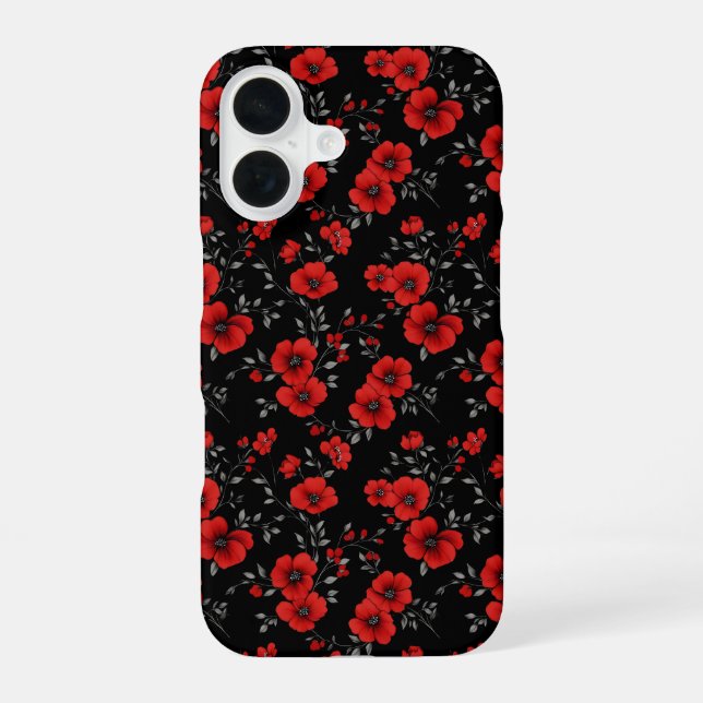 Red Poppy Flower Pattern iPhone 16 Case (Back)