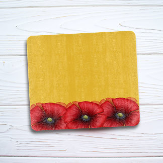 Red Poppy Flower Pattern on Yellow Mustard Cutting Board