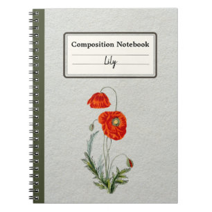 Red Poppy Flower Personalised Composition Notebook