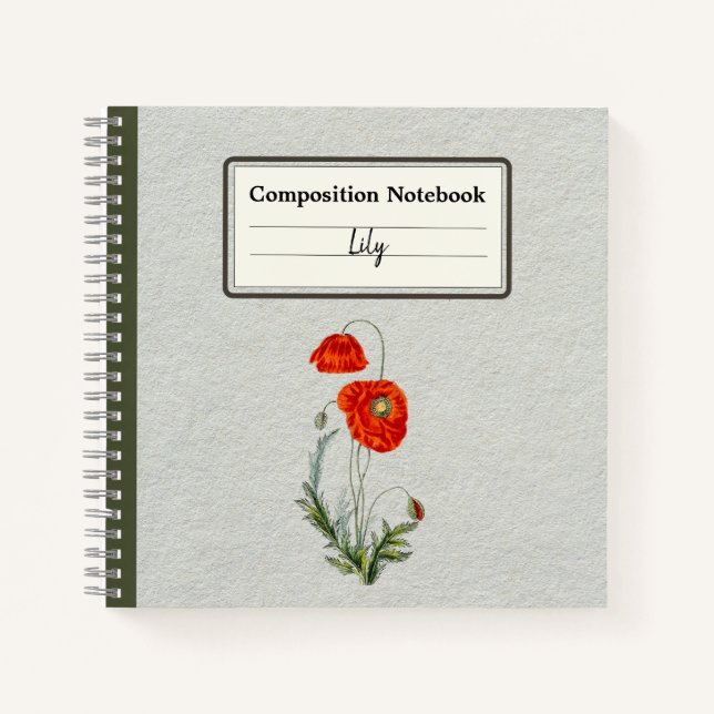 Red Poppy Flower Personalised Composition Notebook (Front)
