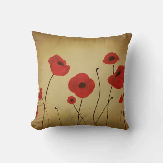 Red Poppy Flower Pillow (Front)