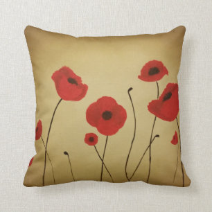Red Poppy Flower Pillow