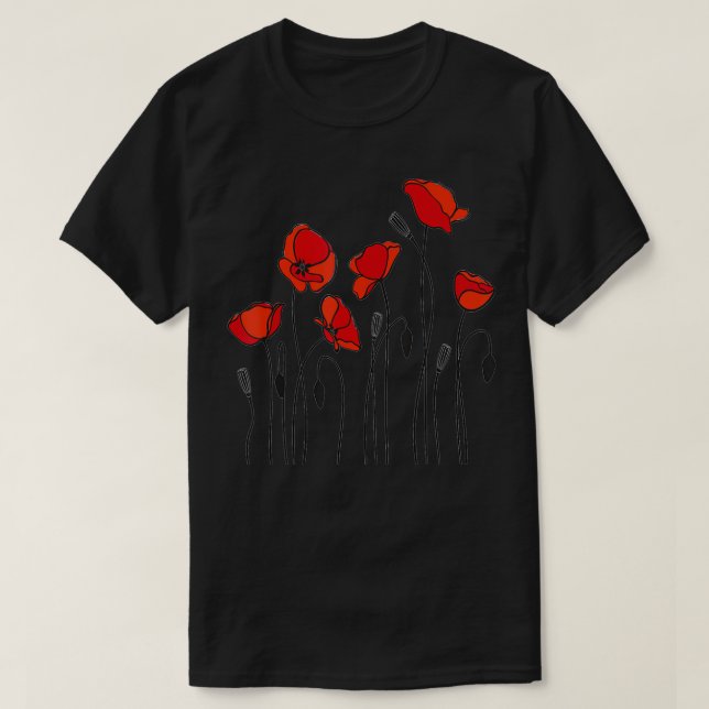 Red Poppy flower, Red Botanical Poppies, Poppy  T-Shirt (Design Front)
