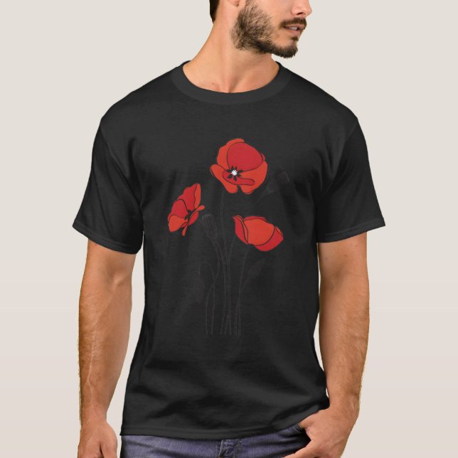 Red Poppy Flower Red Botanical Poppies Poppy T-Shirt (Front)