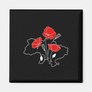 Red Poppy Flower Support Ukraine Girls Navy Vintag Magnet