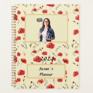 Red Poppy flower watercoloer pattern Planner