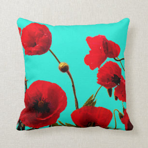 Red Poppy Flower Watercolor Effect Floral Abstract Cushion