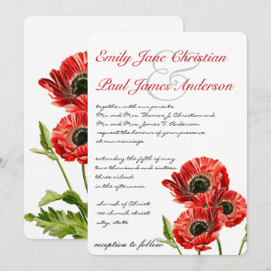 Red Poppy Flower Wedding Invitation