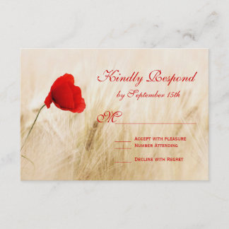 Red Poppy Flower Wheat Field Wedding RSVP Cards
