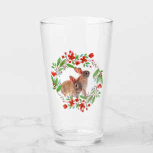 Red Poppy Flower Wreath with Bunny Rabbits Easter Glass