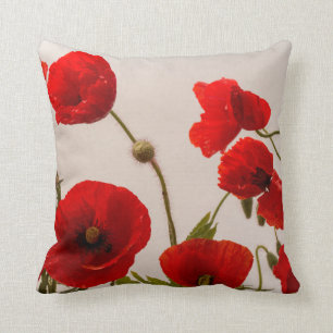 Red Poppy Flowers Abstract Artistic Modern Pretty Cushion