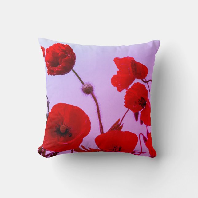 Red Poppy Flowers Abstract Colourful Bright Pink Cushion (Front)