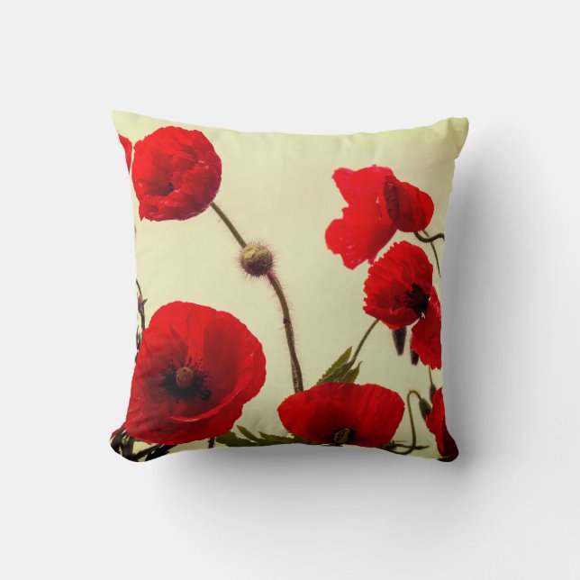 Red Poppy Flowers Abstract Colourful Digital Art Cushion (Front)