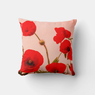 Red Poppy Flowers Abstract Colourful Sangria Pink Cushion