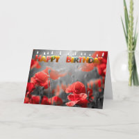 Red Poppy Flowers and Happy Birthday Candles