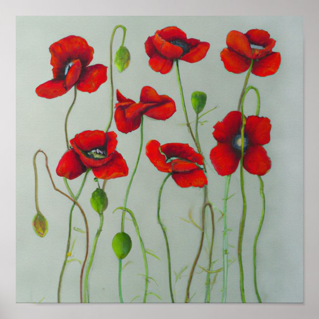 Red Poppy Flowers Art Print Poster (Front)