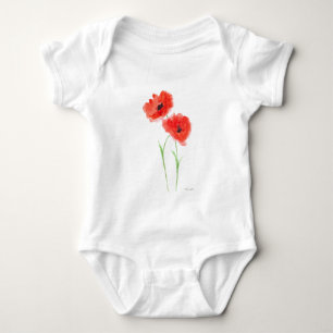 Red poppy flowers baby bodysuit