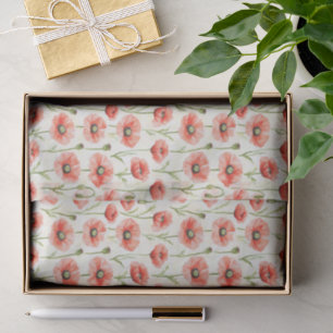 Red Poppy Flowers Birthday Tissue Paper