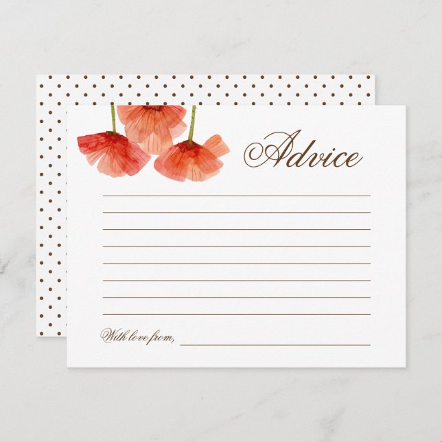 Red Poppy Flowers Bridal Shower Wedding Advice Invitation (Front/Back)