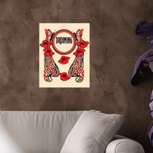 Red Poppy Flowers Butterfly Abstract Dreaming Poster