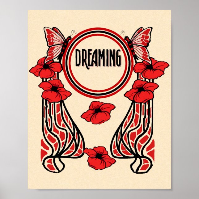 Red Poppy Flowers Butterfly Abstract Dreaming Poster (Front)