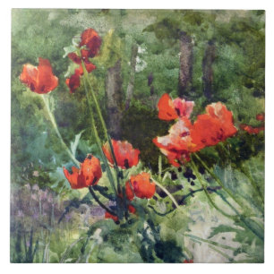 Red Poppy Flowers (by Mildred Anne Butler) Ceramic Tile