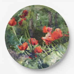 Red Poppy Flowers (by Mildred Anne Butler) Paper Plate