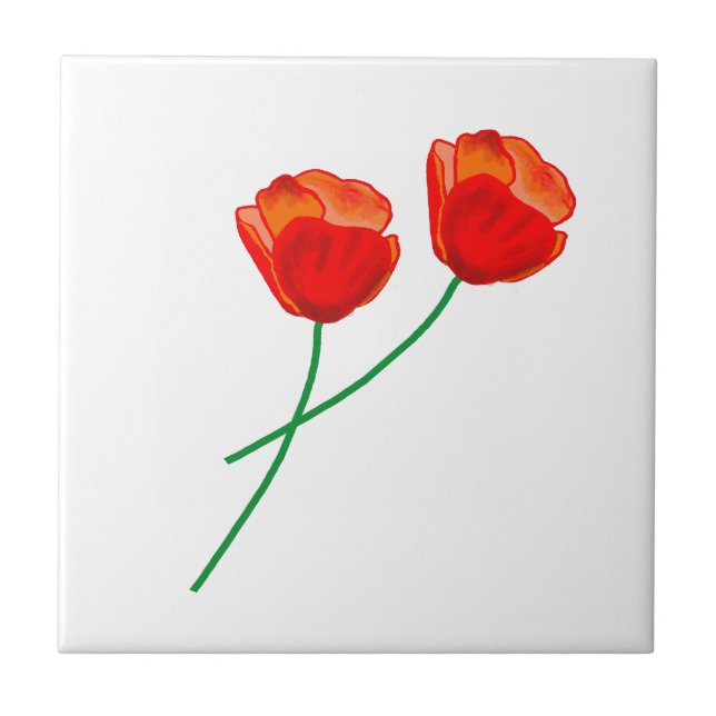 Red Poppy Flowers   Ceramic Tile (Front)