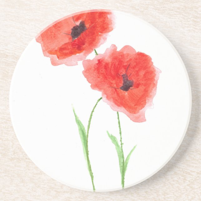 Red poppy flowers coaster (Front)